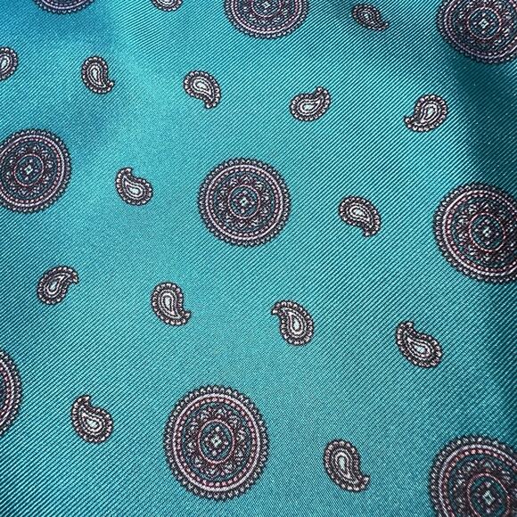 ESCADA Shirt EU Size 44 Turquoise Blue Paisley Circles Silk Blouse Top VINTAGE - Picture 11 of 15